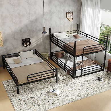 Metal Triple Bunk Bed with Safety Guardrails and Noise Reduced Design