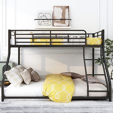 Metal Floor Bunk Bed Twin XL over Queen Black