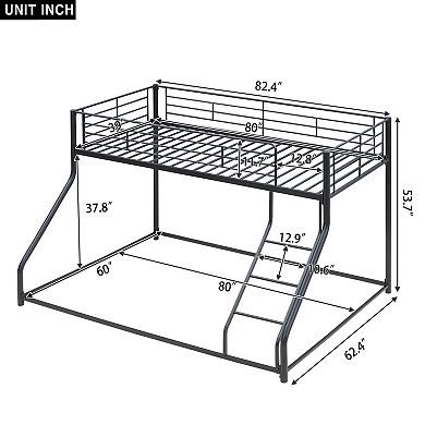 Metal Floor Bunk Bed Twin XL over Queen Black