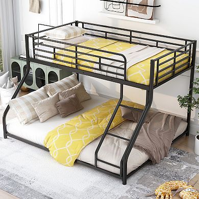Metal Floor Bunk Bed Twin XL over Queen Black