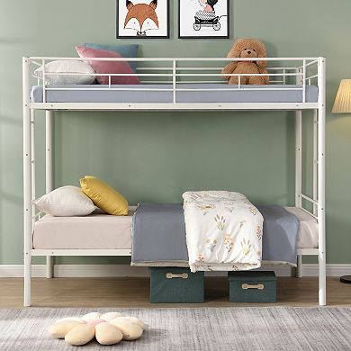 Metal Bunk Bed Twin over Twin with Stairs No Box Spring Needed