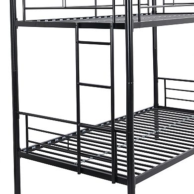 Metal Bunk Bed Twin over Twin with Stairs No Box Spring Needed