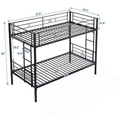 Metal Bunk Bed Twin over Twin with Stairs No Box Spring Needed