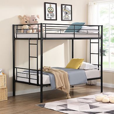 Metal Bunk Bed Twin over Twin with Stairs No Box Spring Needed
