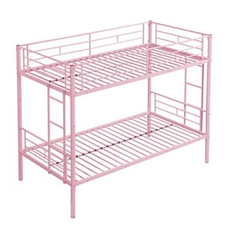Metal Bunk Bed Twin over Twin with Stairs No Box Spring Needed