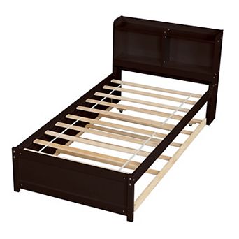 Platform Bed with Trundle and Bookcase