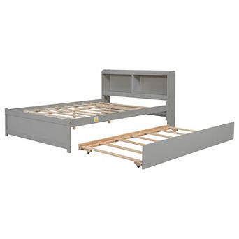 Platform Bed with Trundle and Bookcase