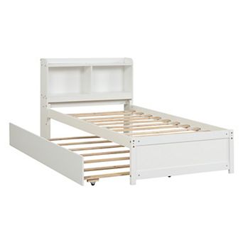 Platform Bed with Trundle and Bookcase