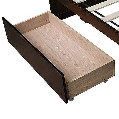 Twin Size Bed with 2 Drawers Solid Rubber Wood