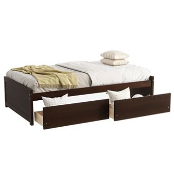 Twin Size Bed with 2 Drawers Solid Rubber Wood