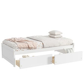 Twin Size Bed with 2 Drawers Solid Rubber Wood