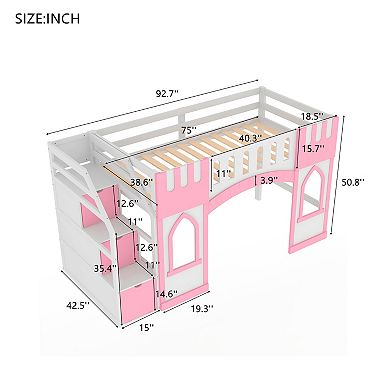 Twin Size Loft Bed with Storage Staircase and Window