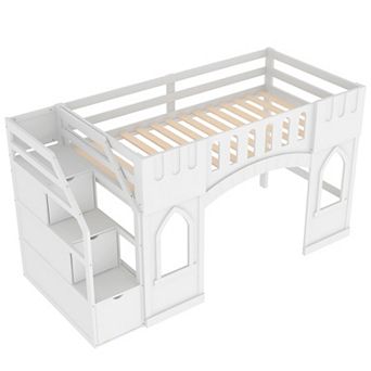 Twin Size Loft Bed with Storage Staircase and Window