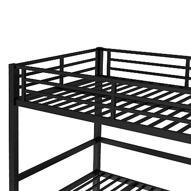 Queen over Queen Metal Bunk Bed with Pull Out Lower Bunk and Safety Rails Black