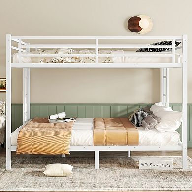 Metal Queen over Queen Bunk Bed Space Saving Noise Free No Box Spring White