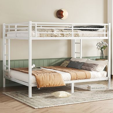 Metal Queen over Queen Bunk Bed Space Saving Noise Free No Box Spring White