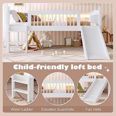 Twin Loft Bed with Storage Shelves LED Lights and Guardrails No Box Spring
