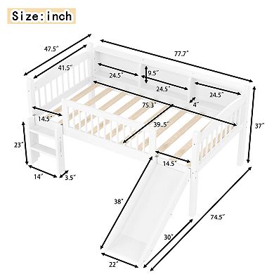 Twin Loft Bed with Storage Shelves LED Lights and Guardrails No Box Spring