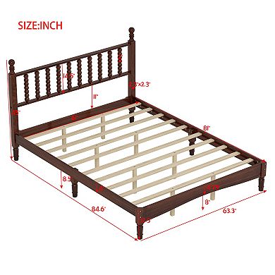 Queen Wood Platform Bed with Gourd Shaped Headboard Retro Style with Wooden Slat Support Walnut