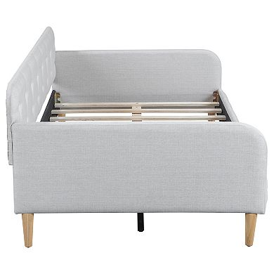 Upholstered Daybed with 4 Support Legs Beige