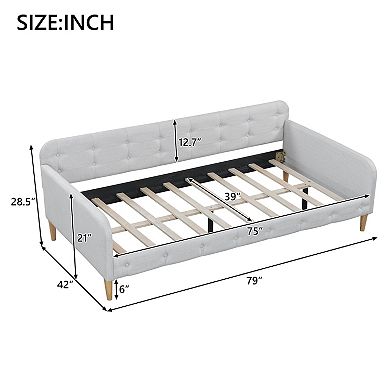 Upholstered Daybed with 4 Support Legs Beige