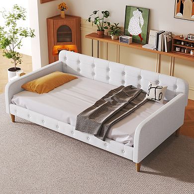 Upholstered Daybed with 4 Support Legs Beige