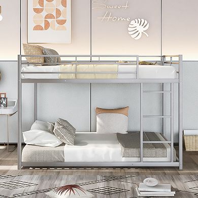 Full over Full Metal Bunk Bed Low Bunk Bed with Ladder