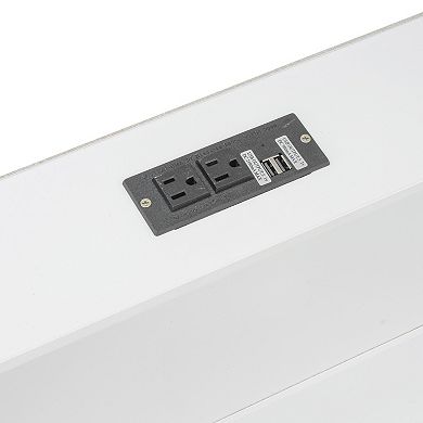 Queen over Queen Bunk Bed with Storage Cabinets and USB Ports White