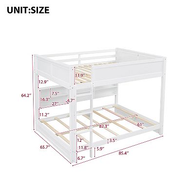 Queen over Queen Bunk Bed with Storage Cabinets and USB Ports White