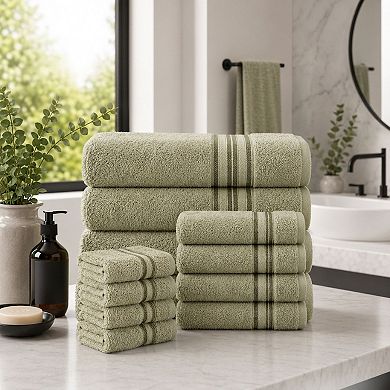 100% Premium Cotton Textured Border Ultra Soft Absorbent 12 Piece Bathroom Towel Set