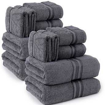 100% Premium Cotton Textured Border Ultra Soft Absorbent 12 pc Bathroom Towel Set