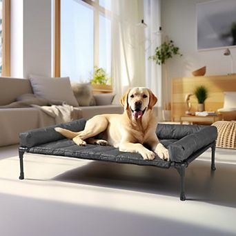 Elevated Dog Bed with Removable Waterproof Bolster Cushion, Raised Pet Cot with Breathable Teslin
