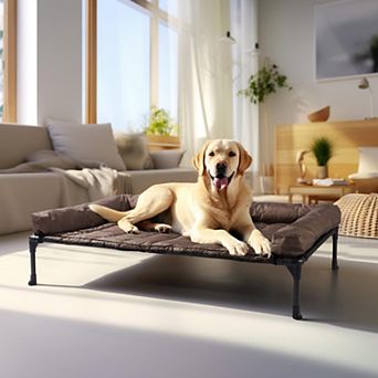 Elevated Dog Bed with Removable Waterproof Bolster Cushion, Raised Pet Cot with Breathable Teslin