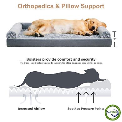 Waterproof Dog Bed Large Medium Dogs Egg Crate Foam Sofa Couch Removable Washable Cover U-Shaped