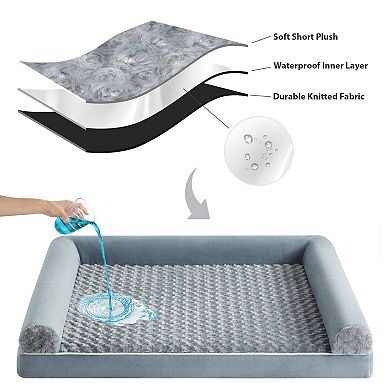 Waterproof Dog Bed Large Medium Dogs Egg Crate Foam Sofa Couch Removable Washable Cover U-Shaped