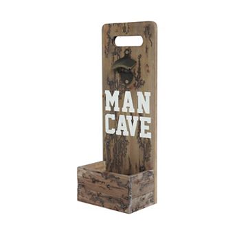 18" Brown Rustic Solid Wood Man Cave Bottle Cap Catcher Wall Decor