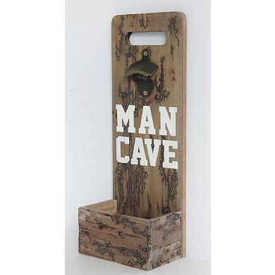 18" Brown Rustic Solid Wood Man Cave Bottle Cap Catcher Wall Decor