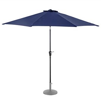 Outdoor 10' Round Blue Patio Vented Umbrella, Crank, Push Button Tilt