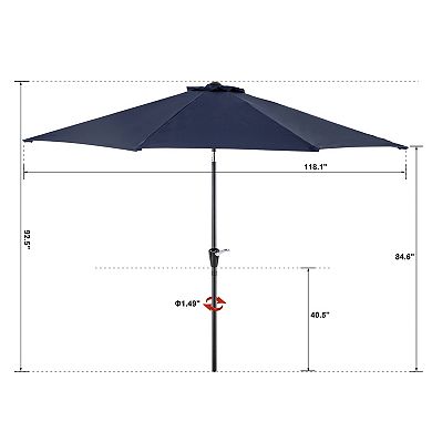 Outdoor 10' Round Blue Patio Vented Umbrella, Crank, Push Button Tilt