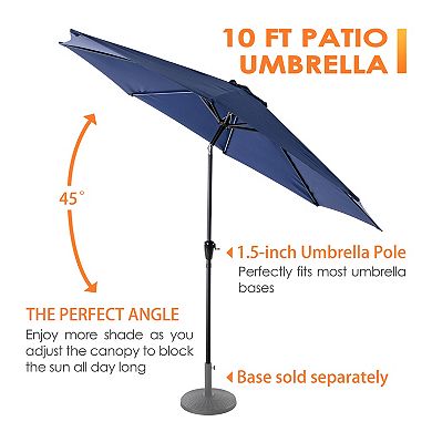 Outdoor 10' Round Blue Patio Vented Umbrella, Crank, Push Button Tilt