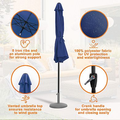 Outdoor 10' Round Blue Patio Vented Umbrella, Crank, Push Button Tilt