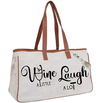 Magid Canvas Wine Tote "WINE A LITTLE LAUGH A LOT"