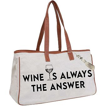 Magid Canvas Wine Tote "WINE IS ALWAYS THE ANSWER"