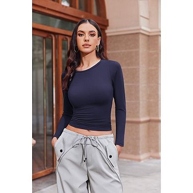 Ekouaer Womens Long Sleeve Shirts Fitted Tops Stretchy Base Layer Basic Tight Thermal Undershirt