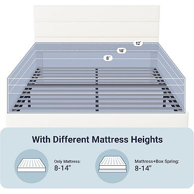 Platform Bed Frame with Velvet Upholstered Headboard and Wood Slat Support