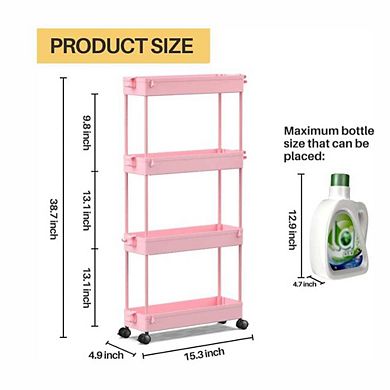 Slim Rolling 4 Tier Storage Cart Narrow Mobile Organizer