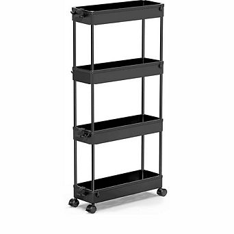 Slim Rolling 4 tier Storage Cart Narrow Mobile Organizer