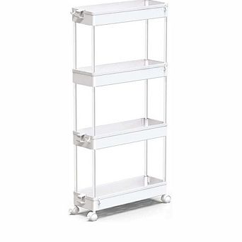 Slim Rolling 4 tier Storage Cart Narrow Mobile Organizer