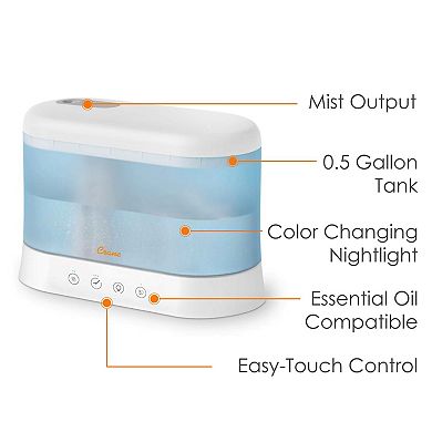 Crane 0.5 Gallon Top Fill Cool Mist Humidifier & Essential Oil Diffuser Whisper-Quiet 15-Hour Run