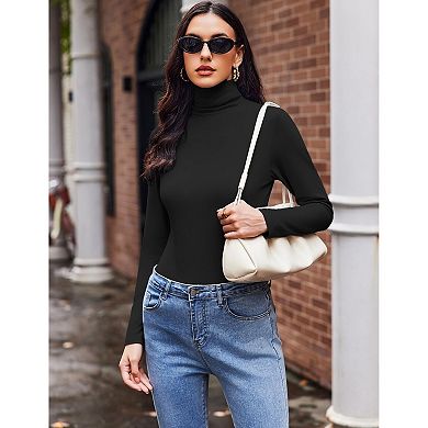 Ekouaer Womens Turtleneck Long Sleeve Shirts Slim Fit Thermal Underwear Tops Pullover Tees
